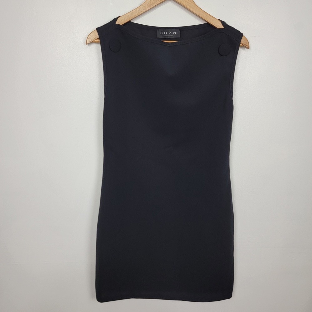 SHAN Black Cocktail Shift Dress Womens 2 Casual Neutral Minimalist Whimsygoth